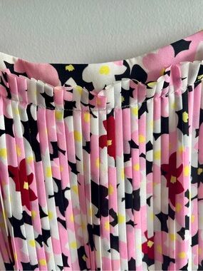 Kenzo Pink, Black, White & Red Floral Pleated Skirt